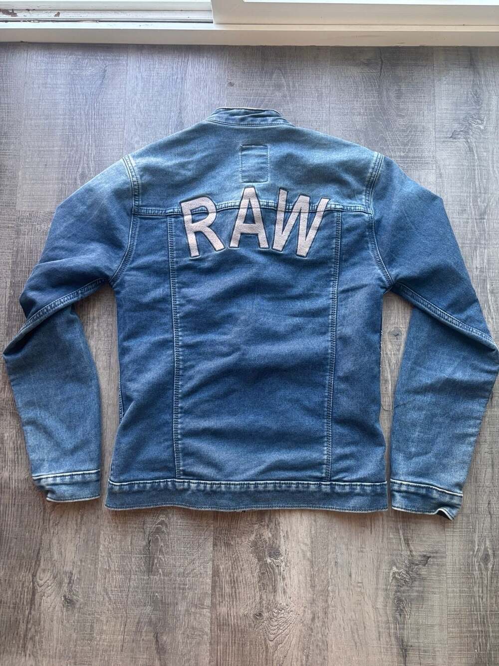 G-Star Raw Denim Zip-Up Jacket with Raw Back Lettering Medium Blue